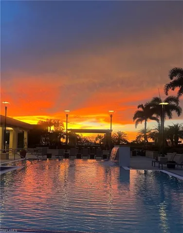 Pool view at sunset