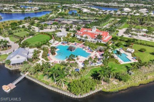 Bird's eye view of your community play grounds. Community Pool, Lap Poll, Restaurant, Boat Dock, Fitness Center, Tennis, Pickel Ball, Bocce and more.