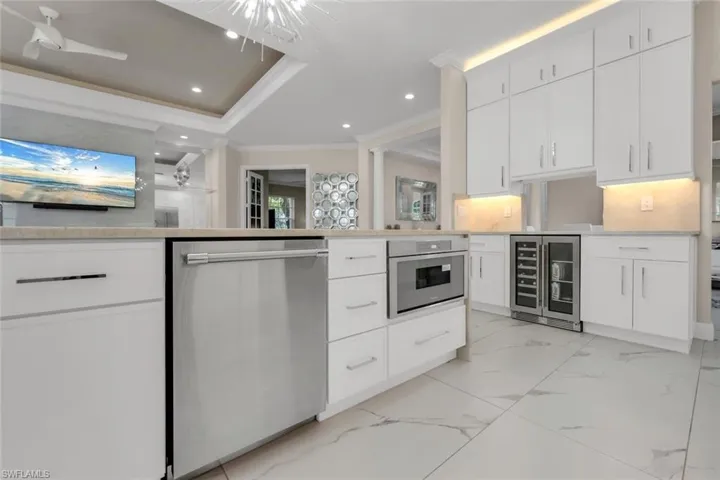 Kitchen with Wine Cooler, Stainless Steel Appliances