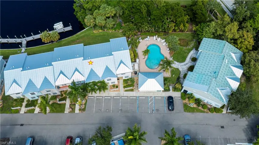 Aerial view of a pool