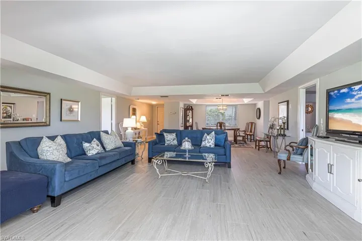 Living area with wood finish floors