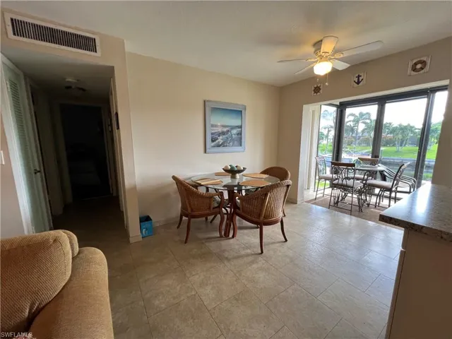 Dining space featuring ceiling fan