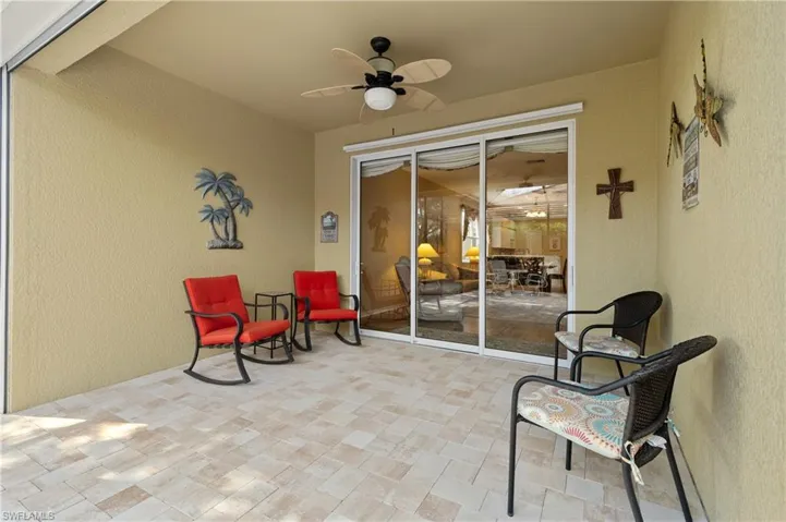 View of patio with ceiling fan