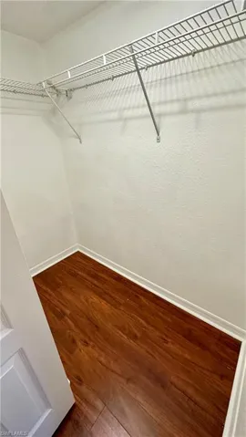 Spacious closet with dark wood finished floors