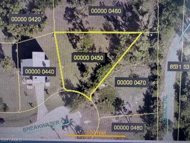 Aerial overview of property's location featuring property boundaries highlighted