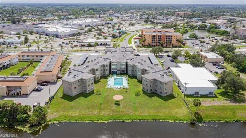Bird's eye view of a nearby body of water