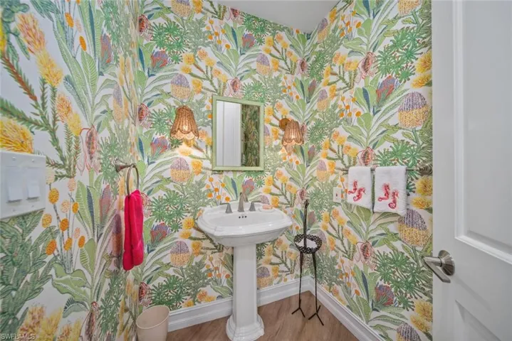 Bathroom with wood-type flooring
