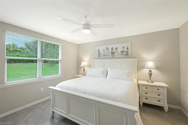 The master bedroom looks out to a private and quiet landscaped lawn.