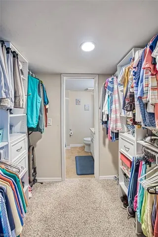 Spacious closet with light colored carpet