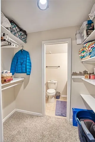 Spacious closet featuring carpet flooring