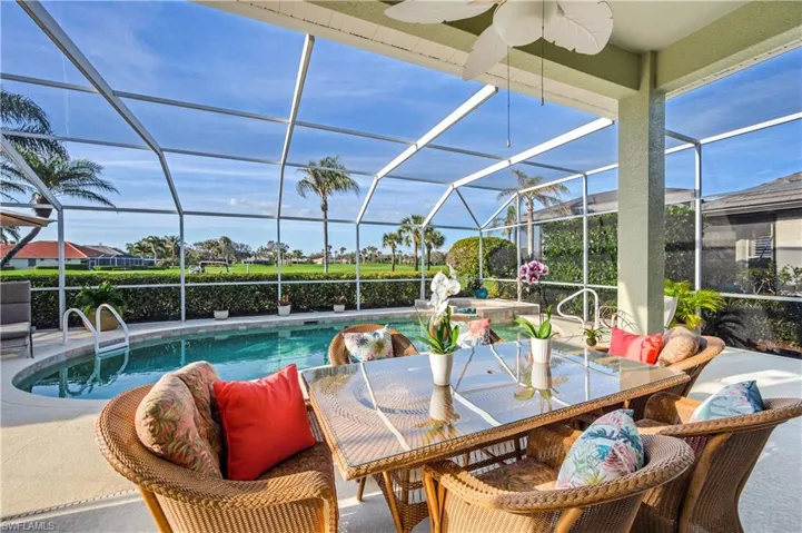Lovely Pool with spa and waterfall overlooking the Golf Course