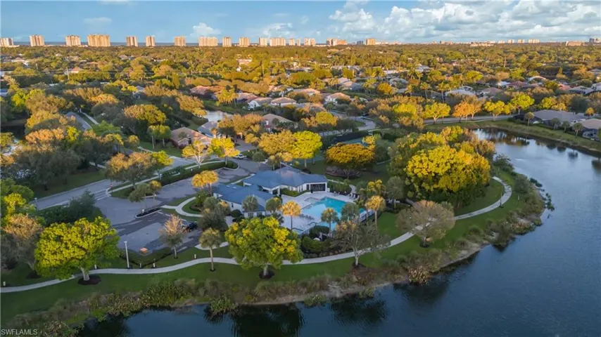 Aerial view of skyline and a large body of water