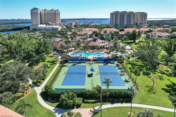 Bird's eye view featuring tennis courts