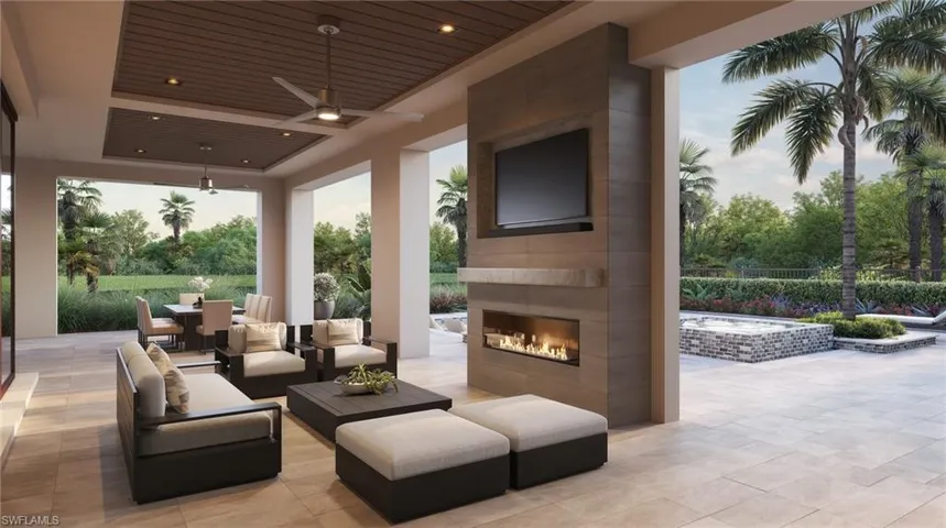 Rendering of outdoor living and fireplace