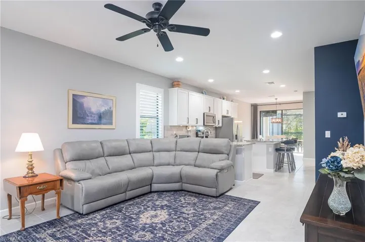 Living area with kitchen in the background