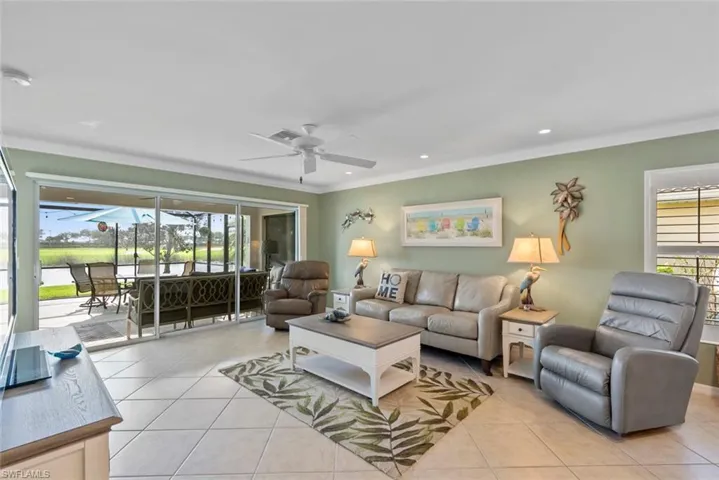 Great room overlooking the water and golf course