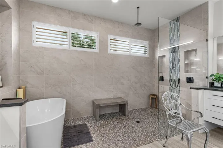 Primary, In-Suite Bathroom with soaking tub and large walk-in, easily accessible shower