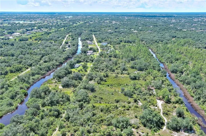Aerial view of a nearby body of water