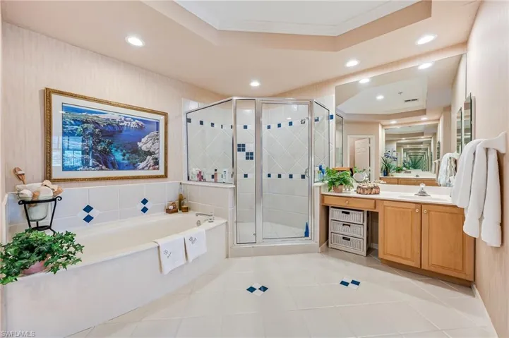 Master Bath has shower, soaking tub and separate sinks
