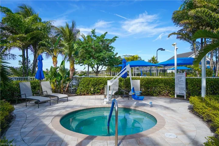 View of pool featuring a patio and a hot tub