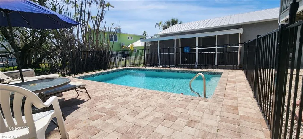 View of swimming pool with a fenced backyard, a fenced in pool, and a patio