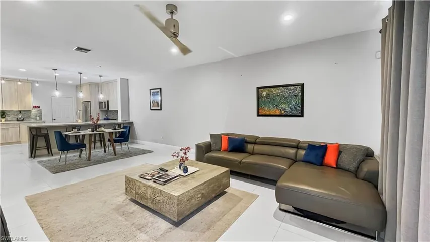 View of tiled living room