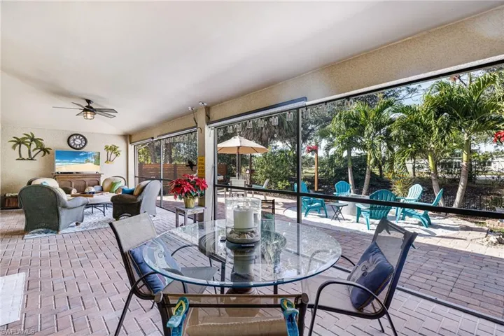 View of patio with ceiling fan