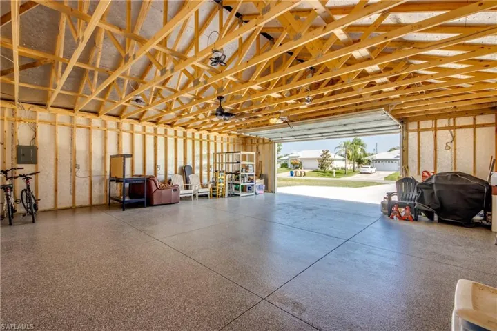 Garage featuring electric panel
