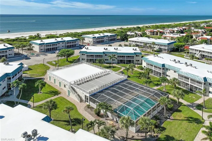 Bird's eye view of large community screend pool