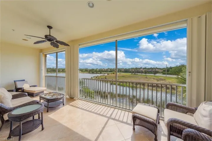 Lanai with lake views