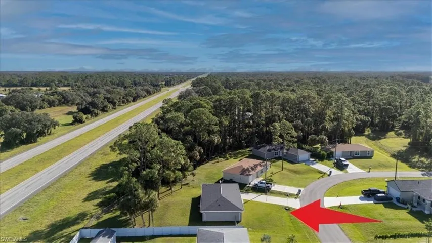 Aerial view of a heavily wooded area