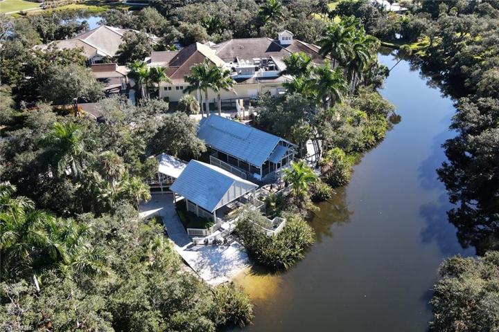 Aerial view of Blossoms and the River House.