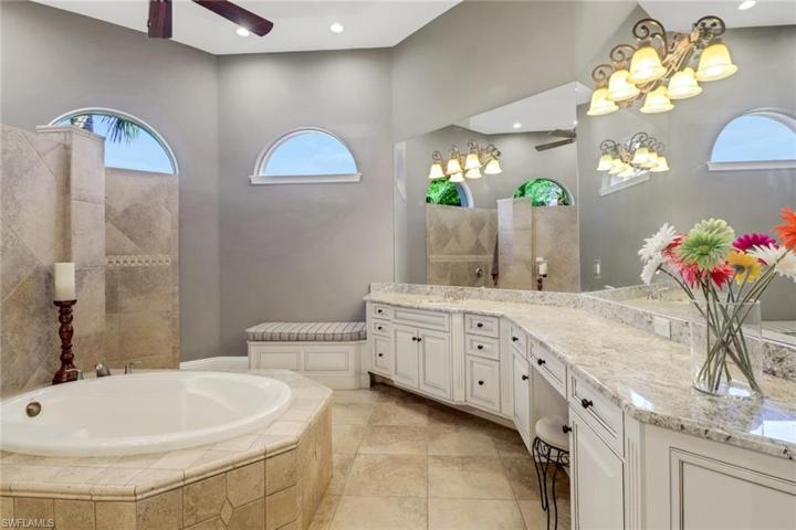 Master bath with dual vanities.