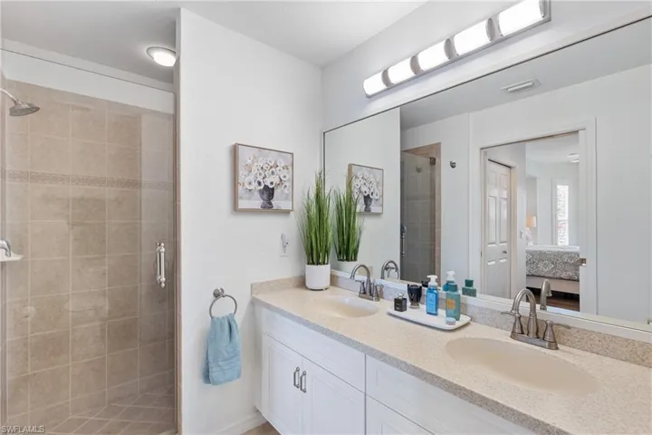 Dual sinks and walk in shower