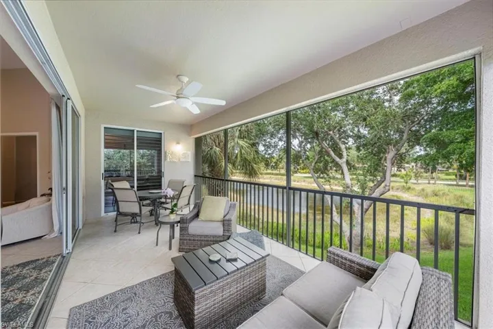 Spacious balcony with partial lake view