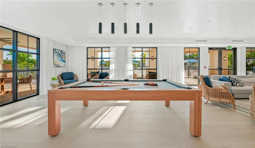 Rec room with french doors and billiards
