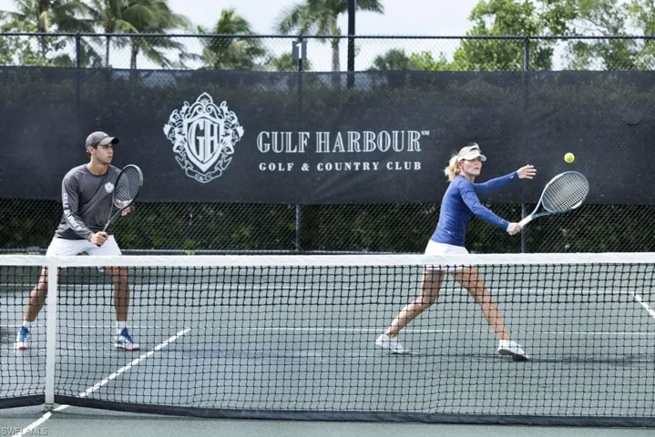 Connect On The CourtSouthwest Florida's most active tennis community, Gulf Harbour has over 20 leagues for men and women to belong to and 300 active tennis members to share endless fun on the court. Four USPTA-certified professionals are ready to help you sharpen your skills. Our dedicated team offers clinics, instruction and tournaments for all levels, from men’s and women’s competitive matches to casual mixed doubles.
