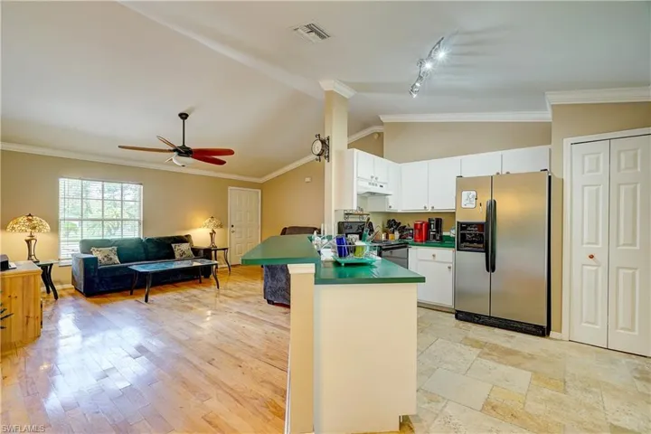 Vaulted ceilings in the kitchen also