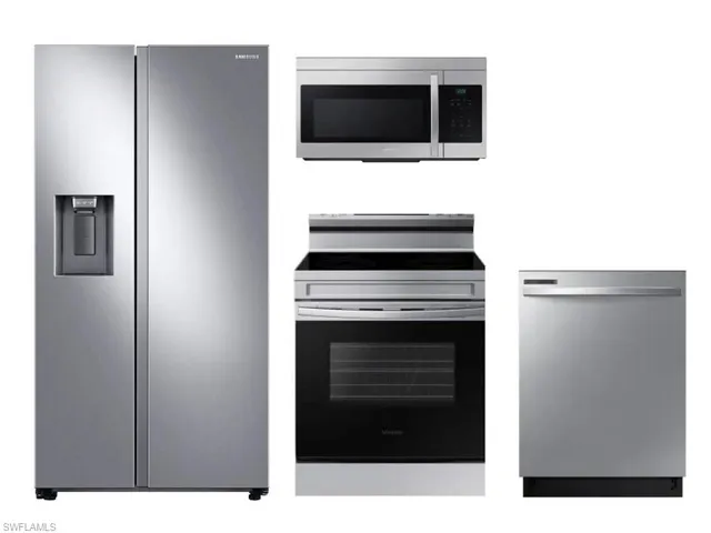 Kitchen appliances with stainless steel finishes