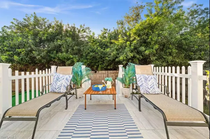 Fenced backyard featuring a patio