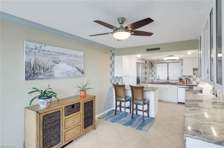 Kitchen space is large enough to accommodate a dining table set