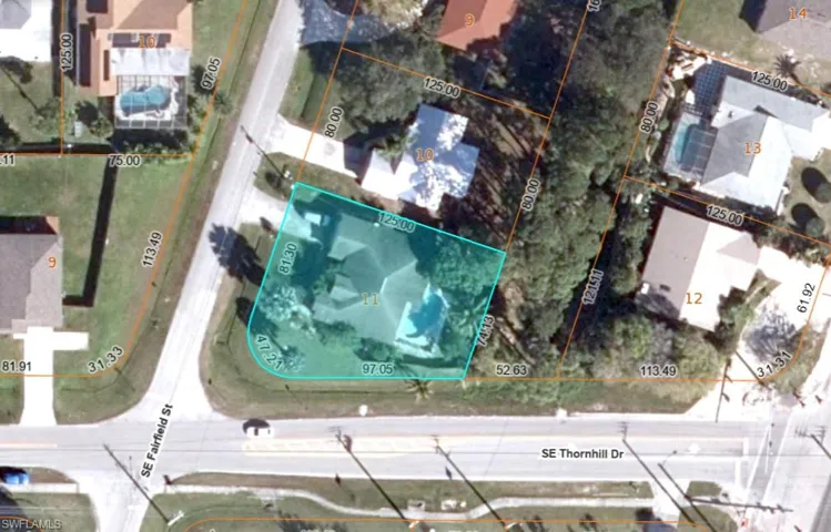 Aerial view of property's location with property parcel outlined