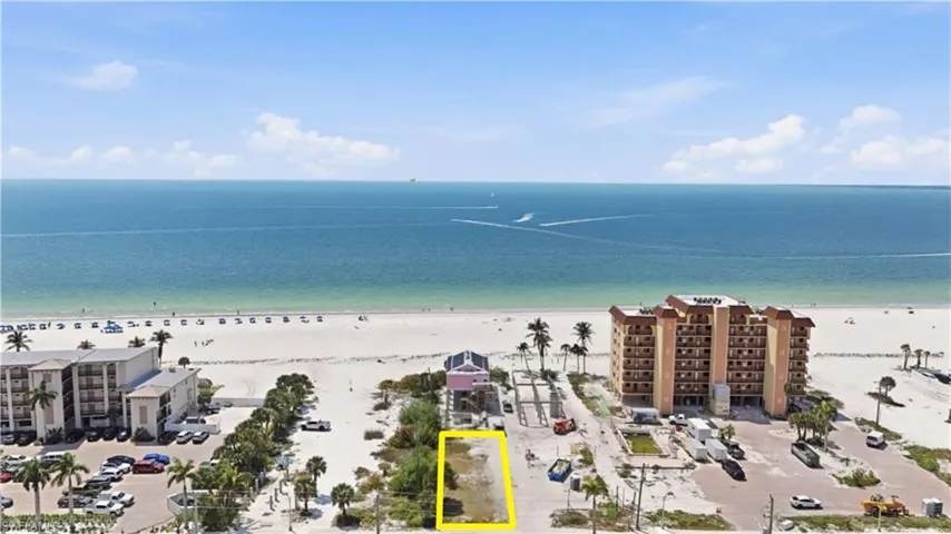 View of property location with waterfront with a beach and property parcel outlinedchange color of water into natural dark blue canal water