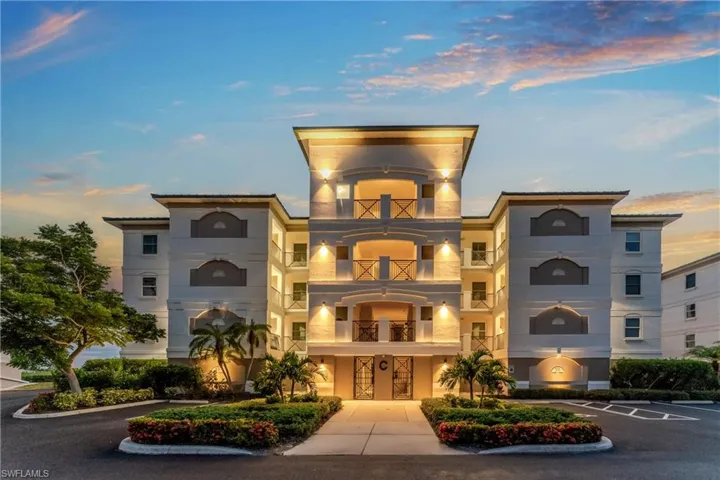 View of outdoor building at dusk