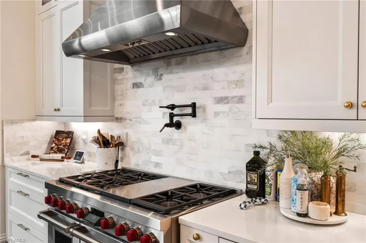 Dual Fuel Range, with custom hood and pot filler