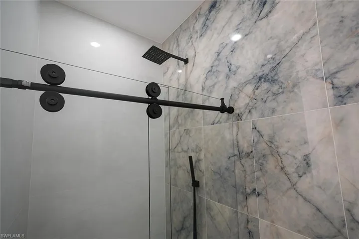 Bathroom view of a stall shower