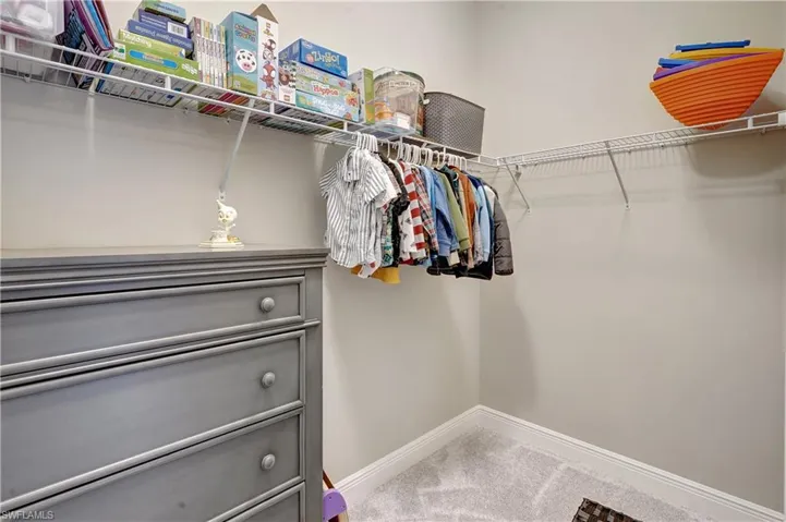 Walk in closet with carpet flooring