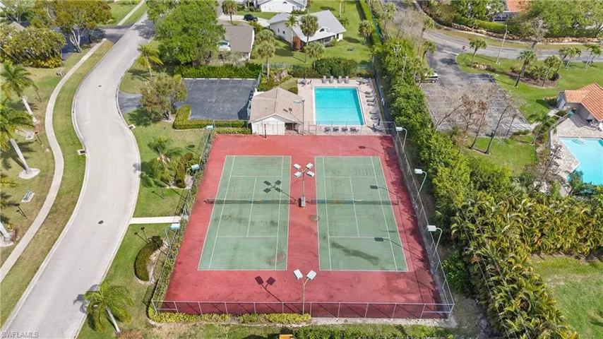 Drone / aerial view of a pool