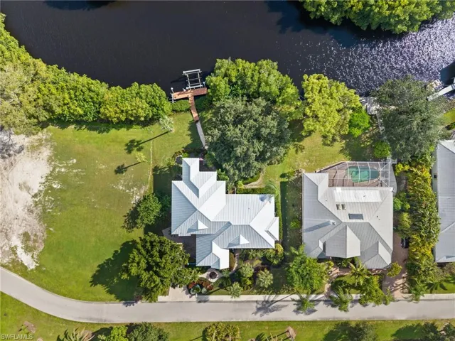Bird's eye view of a nearby body of water