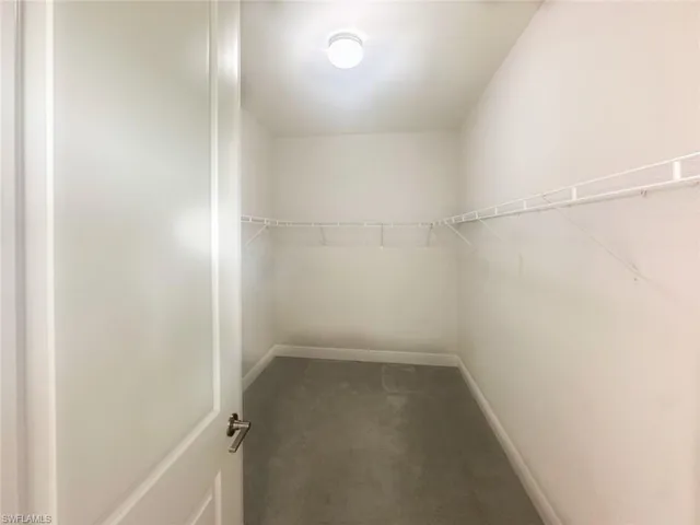 Spacious closet with dark colored carpet
